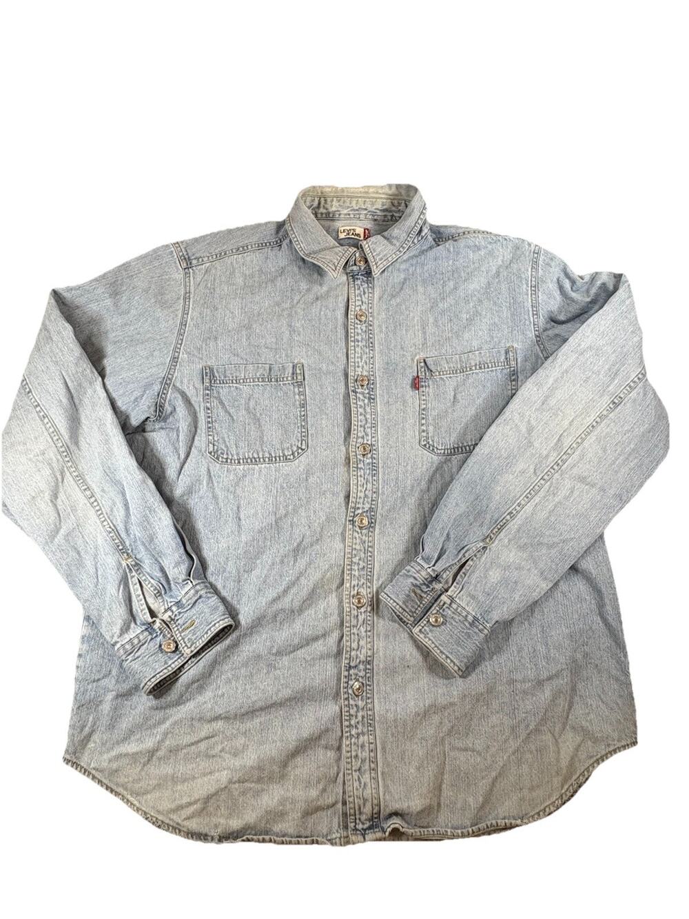 Vintage Levis Denim Shirt Mens XL Blue Metal Button Up Pocket Long Sleeve